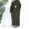Vêtements ethniques Femmes Musulman Cardigan Abaya Moyen-Orient Dubaï Robe de soirée Robe de couleur unie Foulard Casual Burqas 3 pièces Ensemble