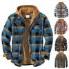 メンズジャケットコートキルティング裏地付き格子縞のシャツを追加してベルベットを追加して暖かいジャケットをフード冬のアウターウェアロパhombreと一緒に保つ