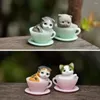 Dekorative Figuren 8 teile/los Nette Cartoon Teetasse Hund Kuchen Dekoration Puppe Kinder Bevorzugung Geburtstag Cupcake Topper Micro Handwerk Landschaft