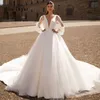 Hire Lnyer See Through Deep V-Neck Backless 2 Pieces Satin Ball Gown Wedding Dresses With Long Sleeve Shawl Real Office Photos Video