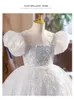 blu Fiore Ragazze Abiti Per Matrimoni principessa Pizzo Tulle Perle Backless Principessa Bambini Matrimonio Compleanno Festa Abiti Bambini Matrimonio Compleanno Abito per bambini