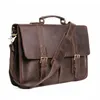 Natural Leather Mens Dark Brown Portfölj Vintage Portfolio Handväska Fashion Satchel Messenger Bag Office Laptop Bag For Men 240309