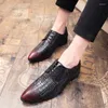 Dress Shoes Men's Pointed Toe Crocodile Pattern Lace-Up Derby Wear-resistant Non-Slip Formal For Wedding Party Business