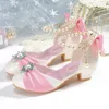 Chaussures en cuir pour enfants pour filles nœud banquet fête enfants Chaussure à talons hauts pour enfants sandales sandales étudiante cristal princesse chaussures 240319