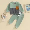 Set di abbigliamento Bambino Neonato Completo autunnale Felpa in colore a contrasto Top con pantaloni elastici in vita Abiti invernali nati per neonati carini