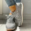 Casual Schoenen Glitter Sneakers Vrouwen 2024 Herfst Mesh Flats Gevulkaniseerd Vrouwelijke Lace Up Bling Platform Schoeisel Plus Size 43