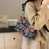 Drawstring Large Capacity Shoulder Bags Northeast Big Flower Canvas Commute Floral Pattern Chinese Style Messenger Bag Women Girls