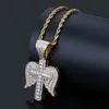 Hip Hop Angel Wings Cross Pattern Originalitet Hängsel Halsband Full 5A Zirkon Religiösa smycken