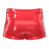 Underpants Men Sexy Gay Underwear Open Crotch Leather Boxer Shorts Clubwear Erotic Crotchless Boxershorts Lingerie Red Black Underpant