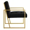 F Modern Veet Button Plush with Gold Metal Bracket, Living Room and Bedroom Decoration Furniture Chair - Black