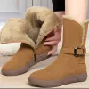 Stövlar Microfiber Kneehigh Snow Boots For Women Hot Sale Winter Flat med gummi damskor Solid Slipon Round Toe dragkedja stövlar