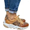 Casual Shoes Women's Stitching Lace-up Sneakers Thick-soled Round Toe Low-top Leopard