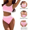 Damesbadmode tanktop bikiniset Stijlvol met hoge taille Slips U-hals Kleurblokontwerp Sportief twee voor de zomer