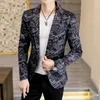 Herren Blazer Marke Mode Herren Kleidung Anzug Party Mantel Beiläufige Dünne Jacke Knopf Anzug Brief Blume Drucken Blazer Männlich 240318