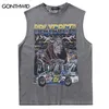 Vintage Sleeveless T-Shirt Vest Y2K Hip Hop Retro Racing Car Skull Graphic Print Punk Gothic Tank Tops Harajuku Washed Tshirt 240321