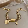 Braccialetti con ciondoli Bracciale in acciaio inossidabile con serratura a cuore Grossa catena placcata oro Amore Natale Regalo di San Valentino