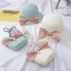 Chapéus 1 conjunto crianças meninas proteção solar praia chapéu verão balde palha boné bowknot bolsa n84e