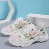 Casual Shoes Floral Print Lace-Up Breattable Orthopedic Sneakers Anti-halk Tjock Soled Go Walk For Women's Sneaker
