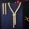 Collana Orecchini Set Pera Lussuoso Rotondo CZ Colore oro africano Lunga Nappa Penzolante Goccia e per le donne Regalo della festa nuziale J320