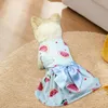 犬アパレルボウノットペット服装夏のフルーツプリントドレス小さな中犬用リボン猫猫2本足の衣装子犬