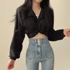 Kvinnors blusar koreansk stil harajuku sexig kvinnor blus vintage streetwear grödtrender svart vit långärmad skjorta kvinnlig tunika chic