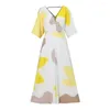 Party Dresses Women Printed Maxi Dress ColorBlock V Neck With Off Shoulder Design High midja Elegant Women's For Office