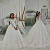 Mädchen Kleider Juwel Hals Langarm Spitze Blumenkleid Ballkleid Tüll Weihnachtsfeier für Kind Puffy Prinzessin Erstkommunion