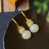 Dangle Earrings Original Design Brand Unique Ancient Gold Craft Natural Hetian Jade Gourd For Women Elegant Retro Style Jewelry