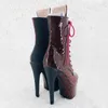 Tanzschuhe Mode Sexy Modell zeigt PU-Obermaterial 17 cm/7 Zoll Damen Plattform Party High Heels Pole Stiefel 057