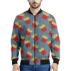 Giacche da uomo Cartoon Patatine fritte Giacca grafica per uomo Cerniera stampata 3d Cappotto allentato casual Primavera Autunno Zip Up Bomber Felpa