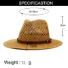 Szerokie brzegowe czapki wiadra kapelusze nowe ręcznie tkane Jazz Straw Hat Spring Summer Hollow Fedora Panama Cap Men Kobiet Outdoor Sun Ochrony Hat Sombrero Hombre L240322