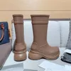 Frauen Stiefel Schuhe Regen Gummi Winter Rainboots Plattform Knöchel Slip-On Halb Rosa Schwarz Grün Outdoor Luxus Mode Booties 35-42