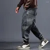 Herr jeans man cowboy byxor sträcker överdimensionerade elastiska byxor harem 2024 mode buggy wide ben koreansk stil trend retro i