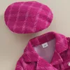 Moda infantile per ragazze 3 pezzi capispalla causale manica lunga cappotto con bottoni gonna scozzese a pieghe cappello abbigliamento per bambini set 4-7 anni 240319