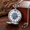 Pocket Watches New Hollow Mechanical Pocket Steampunk Pendent Chain Gold Skeleton Hand-winding Fob Men Women Xmas Halloween Gifts L240322