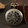 Pocket Watches Bronze Silver Mechanical Pocket es Mens Steampunk Skeleton Fob es Clip Chain Clock Gifts For Men Reloj De Bolsillo L240322