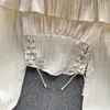 Damesblouses Vintage elegante bandage blouse met lange mouwen Mode Slash-hals shirt Casual chic Top Fee Zomer Dames