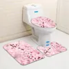 Bath Mats Flowers Mat Set Landscape Nature Scenery Spring Floral Butterflies Low Pile Flannel Rug Toilet Cover U-Shaped Carpet