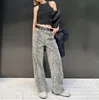 Jeans Y2k con stampa leopardata stile americano pantaloni a gamba larga a vita alta moda streetwear jeans dritti larghi jeans larghi donna 240322
