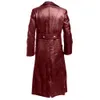 Homme dieu de la mode tempérament de jeu dominateur couleur unie Trench Coat Style coupe cintrée en cuir longue veste pour hommes W246