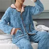 Indumenti da notte da uomo Set da 2 pezzi Flanella Manica lunga allentata Solid Homewear Set di vestiti per la casa Pigiama caldo Autunno Inverno Abiti