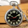 Pocket Watches Retro Pocket Pendant Clock Luminous Arabic Numerals Display Mechanical Self Winding Pocket with 30 cm Silver Fob Chain L240322