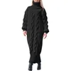 Casual jurken Winter dames effen kleur wol gehaakte lange jurk coltrui mouw losse trui gebreid