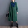 Casual Dresses Korean Loose Rands Patchwork Fashionable Shirt Dress for Women High midje stora fickor Autumn Winter Robe Z3959