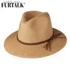 Wide Brim Hats Bucket Hats FURTALK Summer Straw Hat Women Panama Beach Hat Bucket Sun Hat Women Summer Big Brim UV Protective Hat Chapeau Women L240322