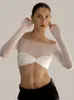 Mozision Durchsichtiges Netz-Crop-Top für Damen, trägerlos, kurze Strick-Crop-Tops, Damen-T-Shirt, sexy schulterfreies T-Shirt 240321