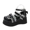 Klänningskor Mary Jane Bow Platform Women Student High Heels Lolitas 2024 kilar Autumn Designer Casual Walking Zapatos