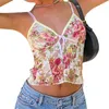 Dames Tanks Dames Spaghettibandjes Hemdjes Bloemenprint V-hals Vastbinden voorkant Mouwloos Sling Tank Tops Zomer Slim Fit Vesten Crop