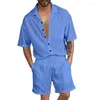 Survêtements pour hommes Mode Outfit Set Summer Beach Solide Cardigan à manches courtes Chemise Short Costume Mâle Costumes Casual Costumes Pour Hommes