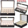 6 10 12 Slots Horlogedoos Zwart Houten Sieraden Organzer Horlogevitrine Glazen Top Horloges Doos Luxe houder D40305x